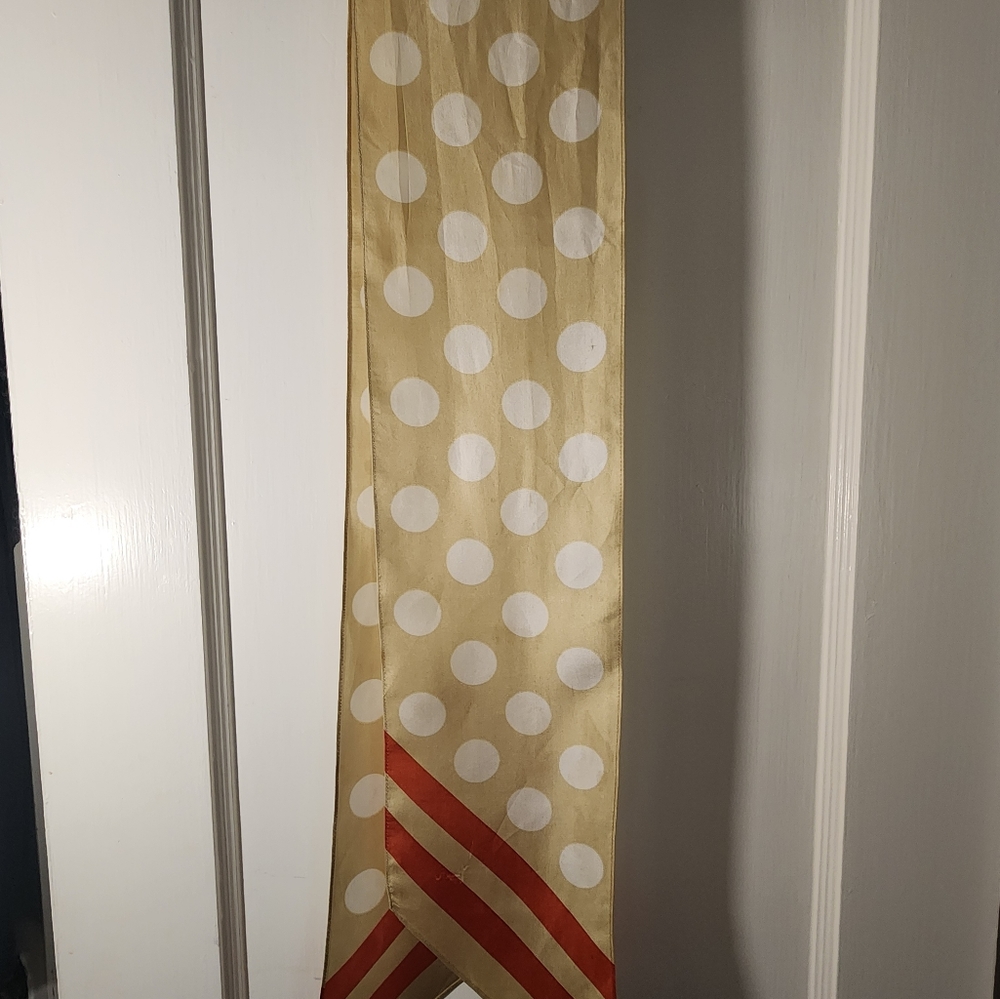 COACH Tan Polka Dot Sash Silk Scarf (sweater sold separately)